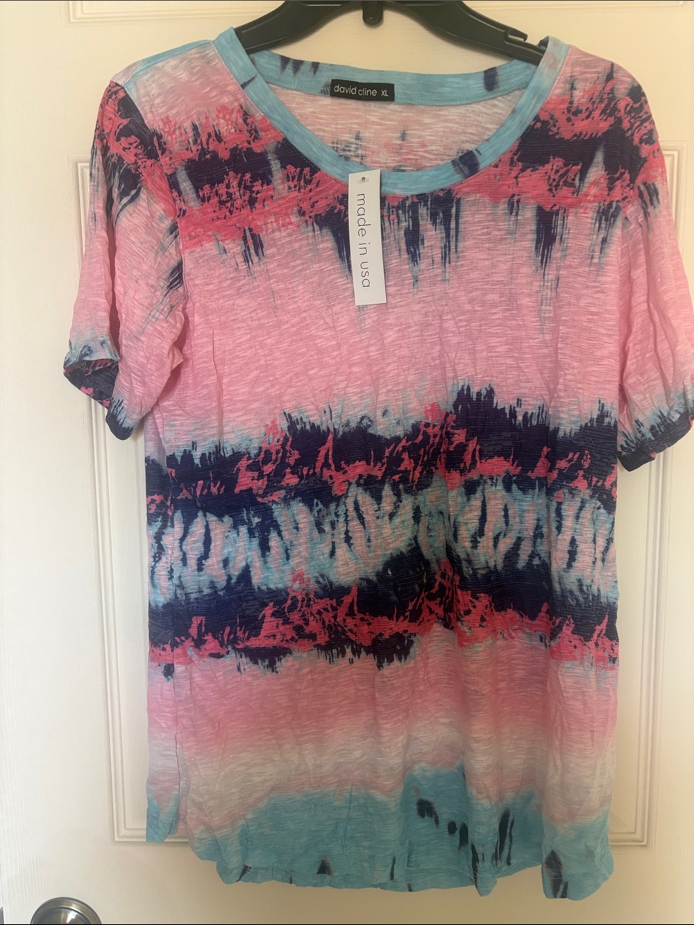 David Cline Pink Blue Tie-Dye Short Sleeve Top